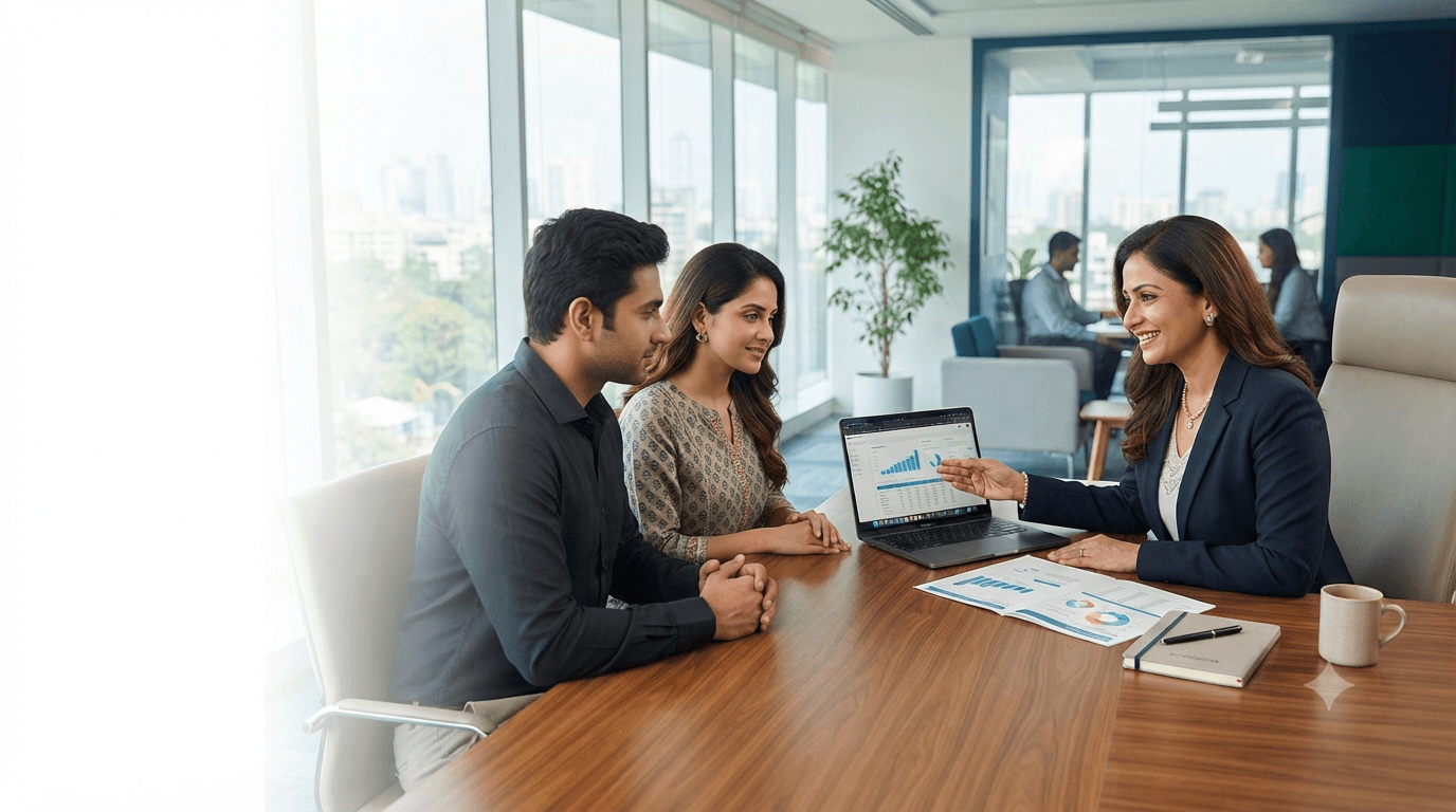 Financial advisor guiding a family